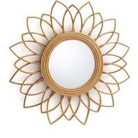 Nogu Mirror with Floral Rattan Frame, 65cm Diameter