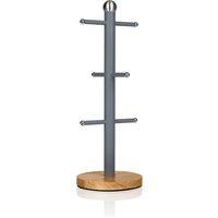 Nordic 6-Mug Tree with Wooden Base in Grey