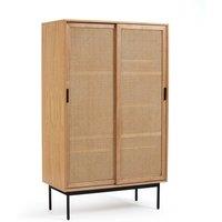 Waska Sliding Door Oak Veneer & Rattan Double Wardrobe