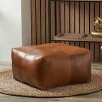 Natural Tan Leather Square Pouffe