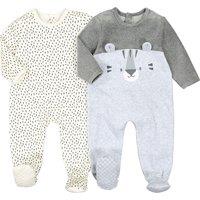 Pack of 2 Velour Sleepsuits in Cotton Mix, Birth-3 Years