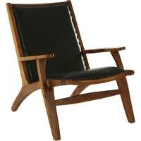 Black Leather & Teak Wood Mid Century Chair