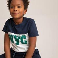 Printed Organic Cotton T-Shirt with Crew Neck, 3-14 Years
