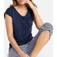 Organic Cotton Cropped Pyjamas with Embroidered Top