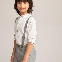 Cotton/Linen Shirt with Mandarin Collar and Long Sleeves