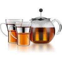 Assam Tea Press Glass Handled Teapot 1L with 2 Glasses