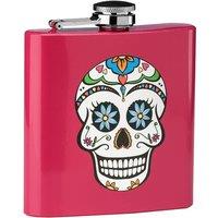 Skull Hip Flask in Pink Finish, 6oz