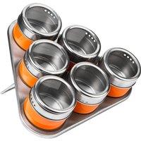Set of 6 Spice Jars with Rack in Orange