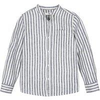 Striped Linen/Cotton Shirt with Mandarin Collar, 3-12 Years