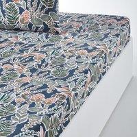 Aqua Botanical 100% Cotton Percale 200 Thread Count Fitted Sheet