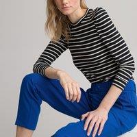 Organic Cotton Breton Striped T-Shirt with Crew Neck and Puff Sleeves