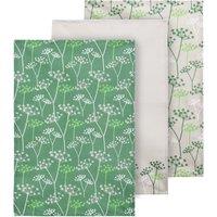 Set of 3 Cotton Tea Towels in Green Floral Print