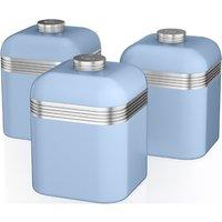 Set of 3 Retro Tea Coffee Sugar Canisters in Blue