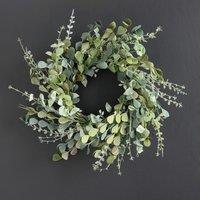 46cm Artificial Mixed Green/Eucalyptus Wreath on Rattan Base