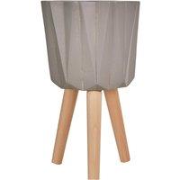 51cm Multi-Faceted Planter in Grey Finish with Beech Wood Legs