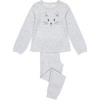 Embroidered Cat Velour Pyjamas in Cotton Mix