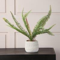 33cm Artificial Fern in Cement Pot & Macram Hanger