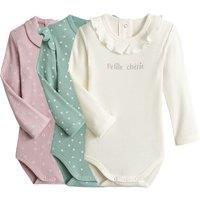 Pack of 3 Bodysuits in Ribbed Organic Cotton with Ruffled Collar