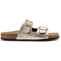 Twin Buckle Mules in Snake Print