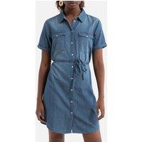 Denim Shirt Dress with Short Sleeves