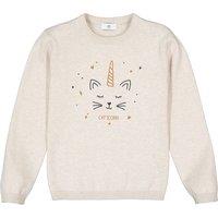 Printed Cotton Jumper in Fine Knit with Crew Neck, 3-12 Years