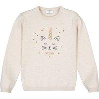 Printed Cotton Jumper in Fine Knit with Crew Neck, 3-12 Years