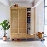 Gabin Solid Pine & Rattan Triple Wardrobe