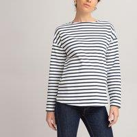 Breton Striped Maternity T-Shirt in Cotton with Crew Neck and Long Sleeves