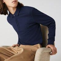 Cotton Pique Polo Shirt in Regular Fit with Long Sleeves