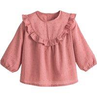 Dotted Cotton Ruffled Blouse with Long Sleeves, 3 Months-4 Years