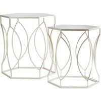 Set of 2 Nest Tables with Mirrored Top and Metal Frame in a Brushed Champagne Finish