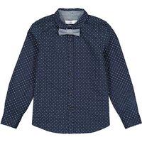 Polka Dot Cotton Shirt with Detachable Bowtie, 3-14 Years