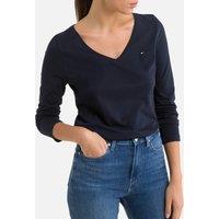 Cotton V-Neck T-Shirt with Long Sleeves