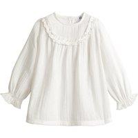 Cotton Muslin Ruffled Blouse with Long Sleeves, 3 Months-4 Years