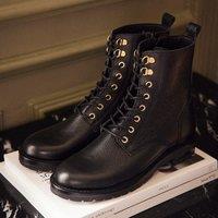 Grained Leather Ankle Boots with Laces