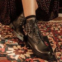 Studded Leather Ankle Boots with Laces