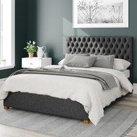 Monroe Herringbone Twill Storage Ottoman Bed with Chesterfield Upholstered Headboard