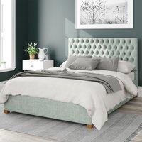 Monroe Pure Pastel Cotton Storage Ottoman Bed with Chesterfield Upholstered Headboard