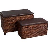 Set of 2 Natural Leather Effect Ottoman Storage