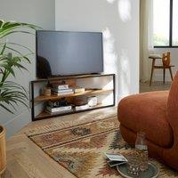 Hiba Corner TV Cabinet in Solid Oak and Steel
