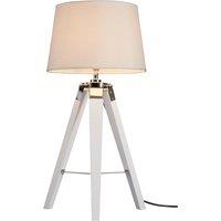 Wooden Tripod with Metallic Accents and Natural Shade Table Lamp