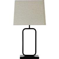 Black Iron Cutout with Natural Shade Table Lamp