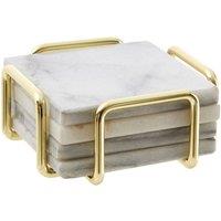 Set of 4 Marble Coasters with Brass Finish Holder