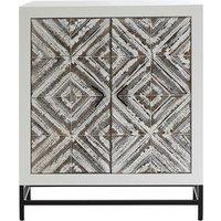 Distressed Geometric Fir Wood 2 Door Cabinet