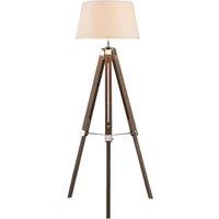 Dark Brown Wood Tripod Floor Lamp with Cream Shade