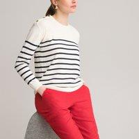 Breton Striped Jumper in Merino Wool Mix and Fine Knit with Crew Neck