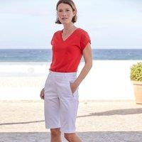 Broderie Anglaise Cotton T-Shirt with V-Neck and Short Sleeves