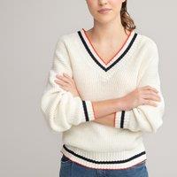 Cotton Mix Jumper in Chunky Knit with V-Neck, 10-18 Years