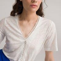 Linen V-Neck T-Shirt with Short Sleeves