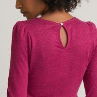 Linen Puff Sleeve T-Shirt with Crew Neck